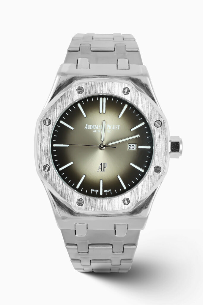 Audemars Piguet Royal Oak inspired luxury watch with octagonal bezel and stainless steel bracelet.
